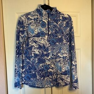 IBKUL Bamboo Gardens Blue and White Quarter Zip size S